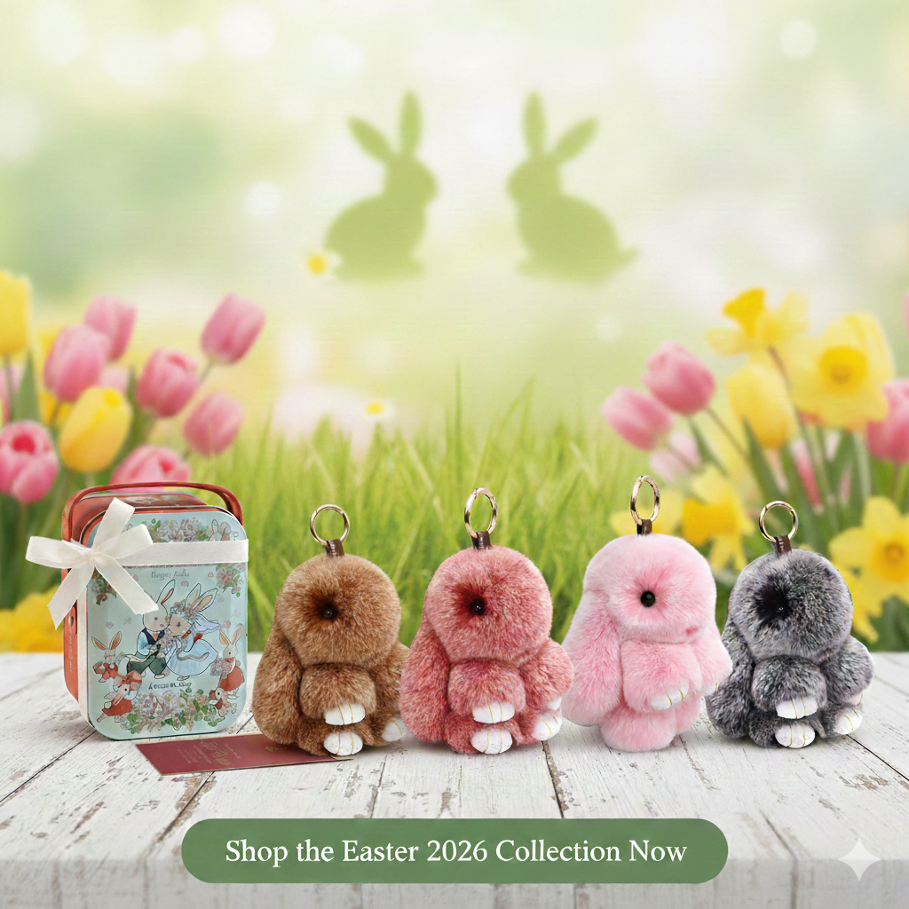 Cute Fluffy Bunny Keychain Gift Set with Box – Perfect Easter Gift