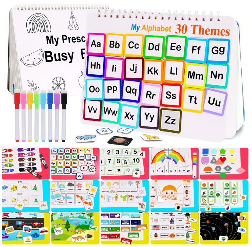 Urbantoon™ Preschool Busy Book – Toddler Learning & Activity Workbook | Tracing, Coloring, Letters & Numbers Fun