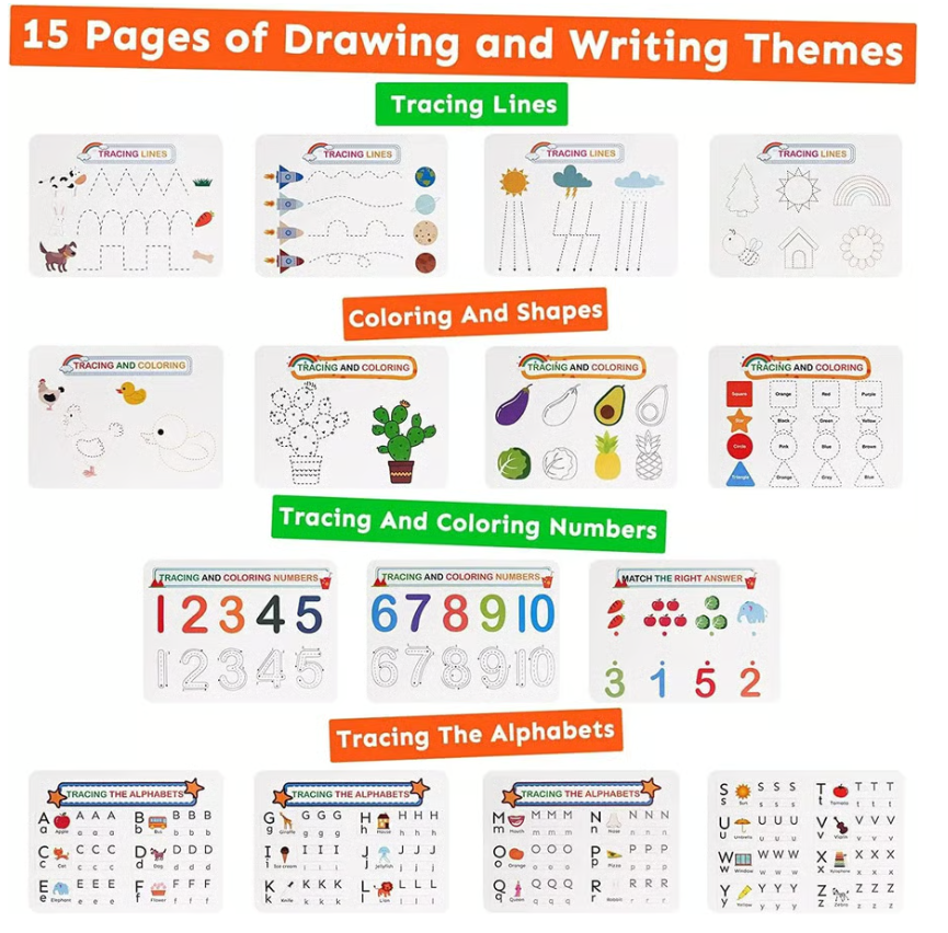 Urbantoon™ Preschool Busy Book – Toddler Learning & Activity Workbook | Tracing, Coloring, Letters & Numbers Fun