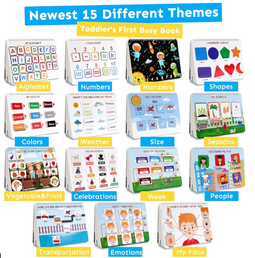 Urbantoon™ Preschool Busy Book – Toddler Learning & Activity Workbook | Tracing, Coloring, Letters & Numbers Fun