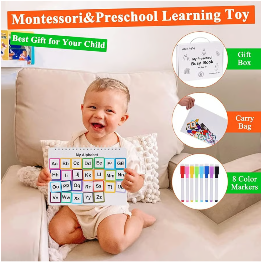 Urbantoon™ Preschool Busy Book – Toddler Learning & Activity Workbook | Tracing, Coloring, Letters & Numbers Fun